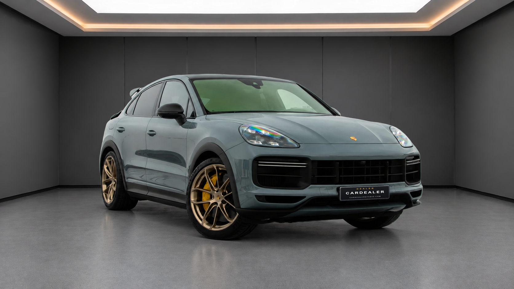 AI-generated Porsche Cayenne showroom example in Signature Black