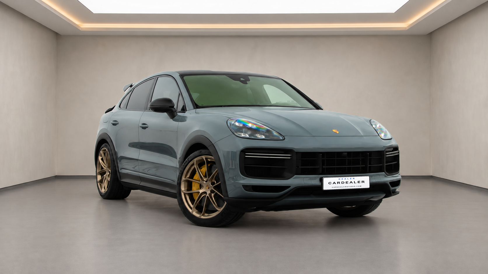 AI-generated Porsche Cayenne showroom example in Glass Atrium