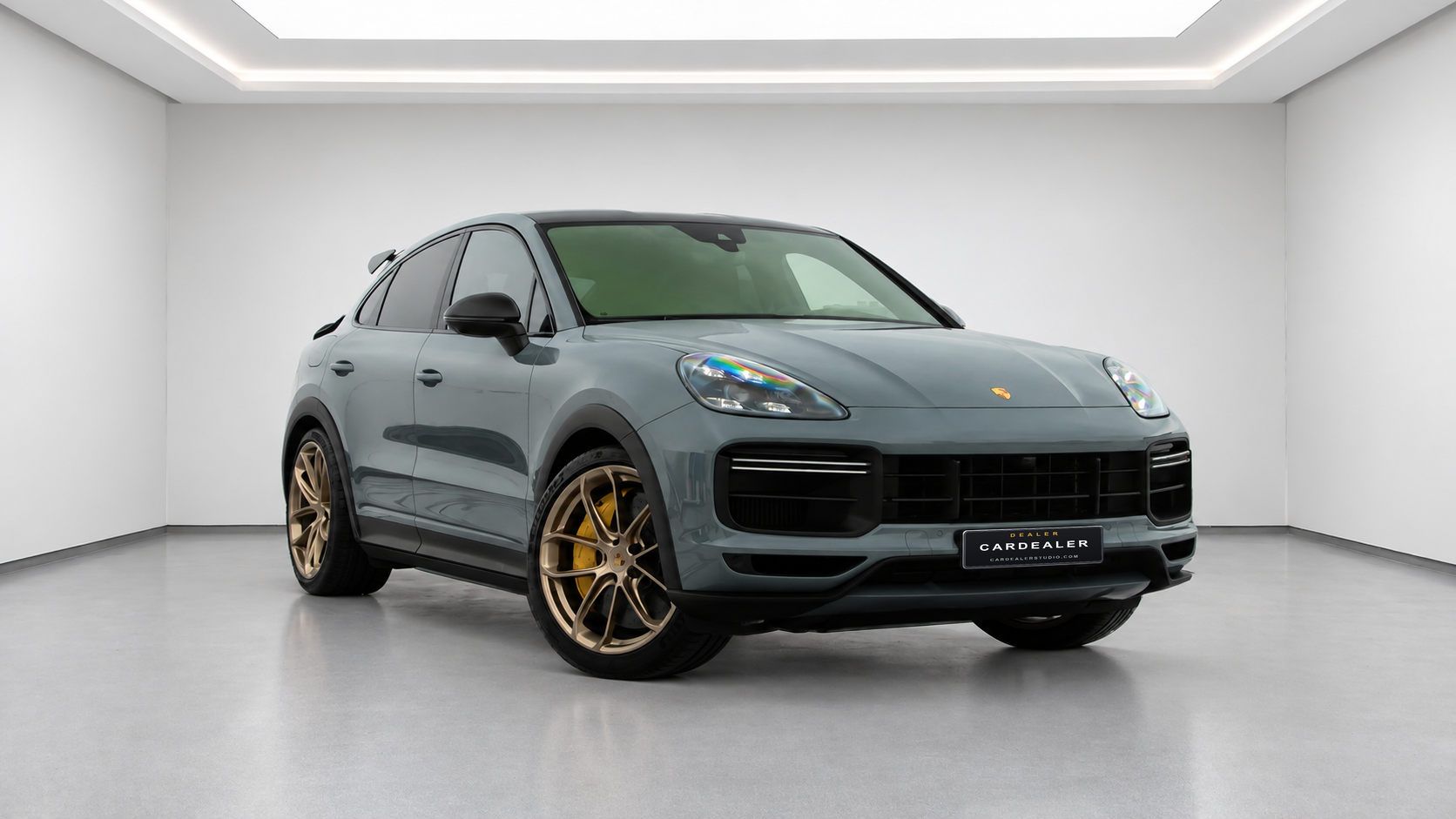 AI-generated Porsche Cayenne showroom example in Bright White
